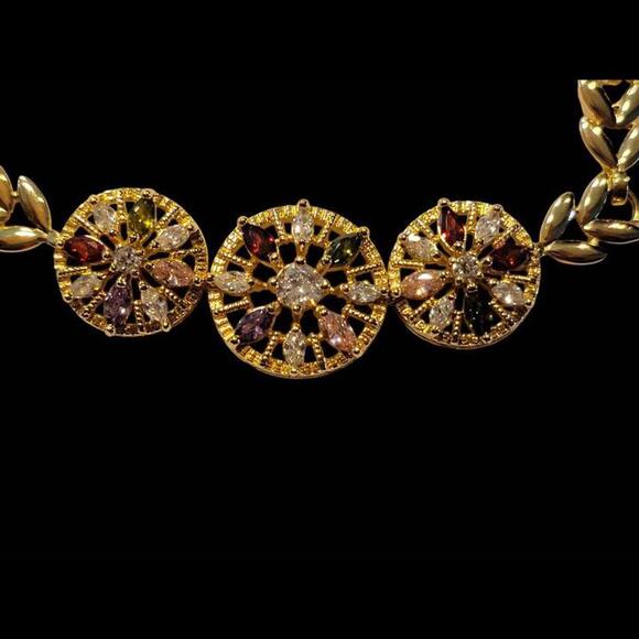 Yellow Gold Plated Bracelet W/ Beautiful Multicolor Stones - Picture 4 of 7